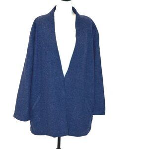 Eileen Fisher Merino Wool XL Kimono Jacket Blue Long Sleeve Pockets Oversized